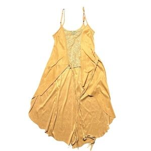 Vintage Y2K Bebe Wrap Dress Women’s XS Tan Faux Suede Made In USA Fringe